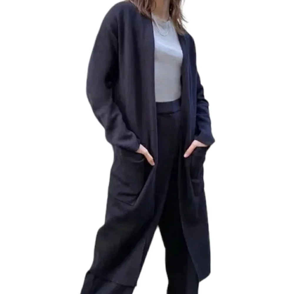 Aritzia Babaton Lance Wool Linen Blend Duster Cardigan Navy - Picture 4 of 11